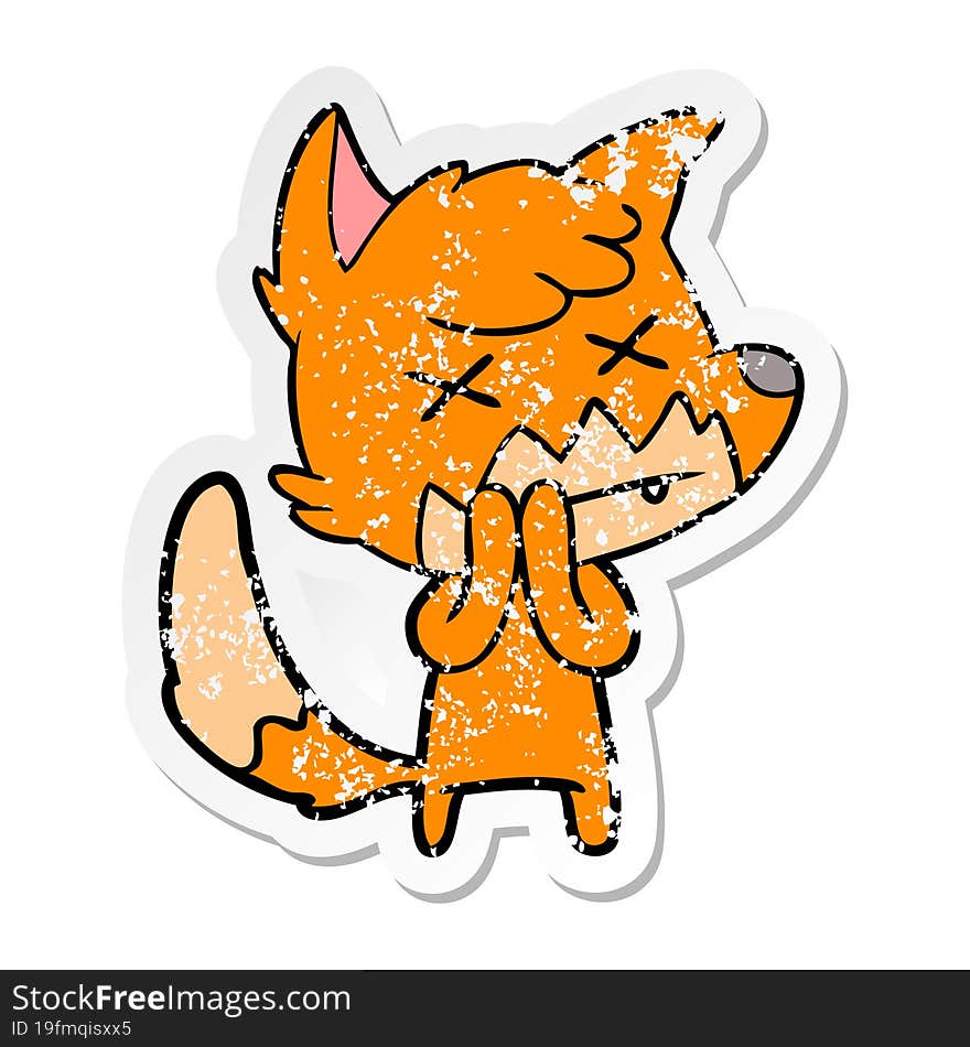 distressed sticker of a cartoon dead fox