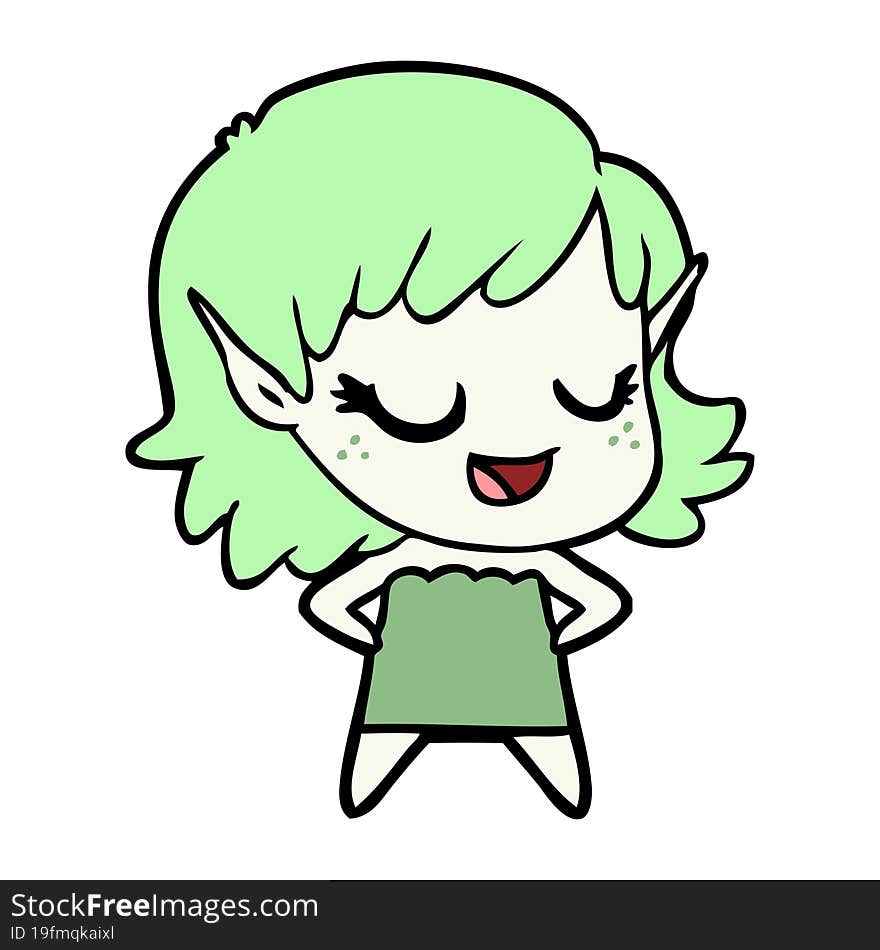 happy cartoon elf girl. happy cartoon elf girl