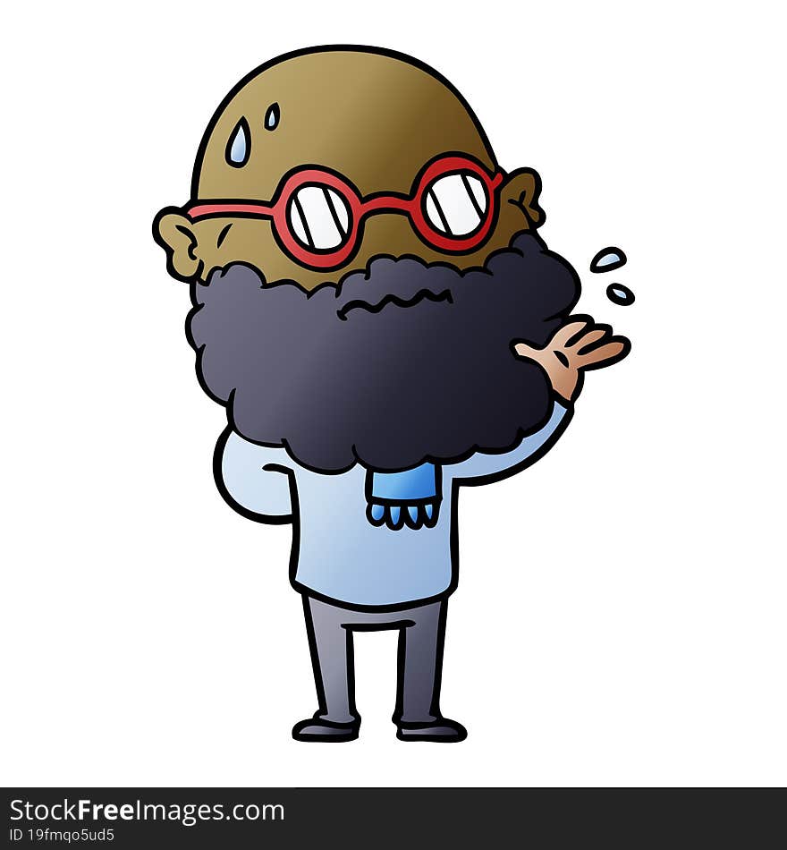 cartoon worried man with beard and spectacles. cartoon worried man with beard and spectacles