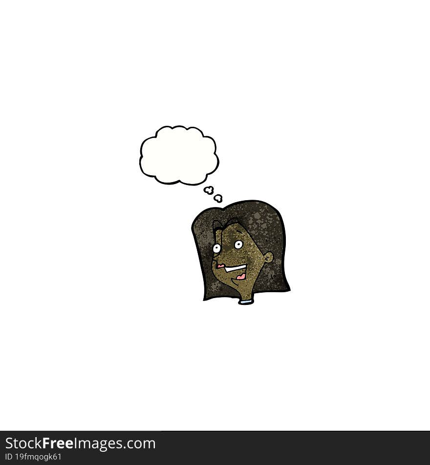 cartoon female face with thought bubble