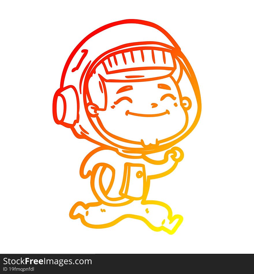 warm gradient line drawing of a happy cartoon astronaut