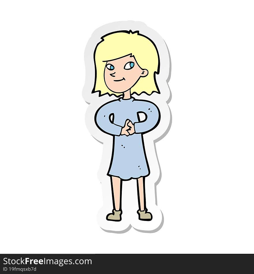 sticker of a cartoon happy woman