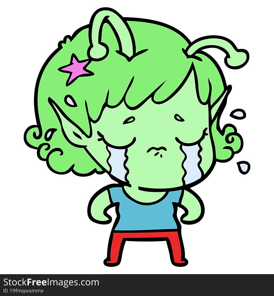 cartoon crying alien girl. cartoon crying alien girl