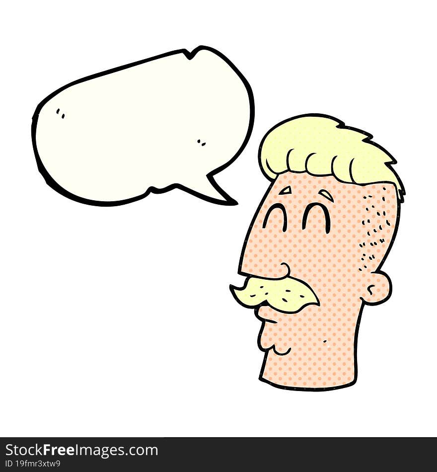 freehand drawn comic book speech bubble cartoon man with hipster hair cut