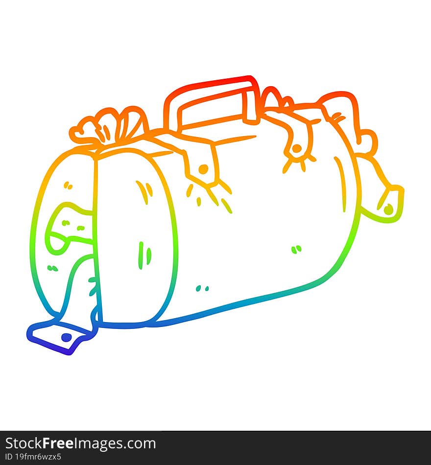 rainbow gradient line drawing of a cartoon luggage