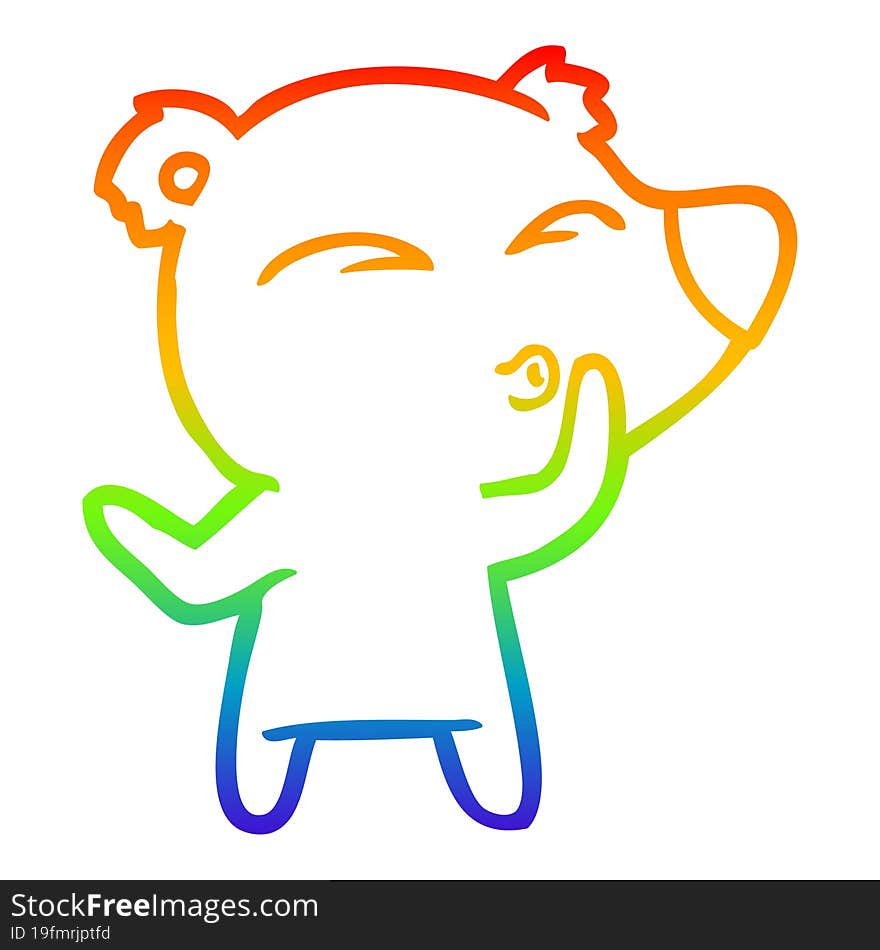 Rainbow Gradient Line Drawing Cartoon Whistling Bear