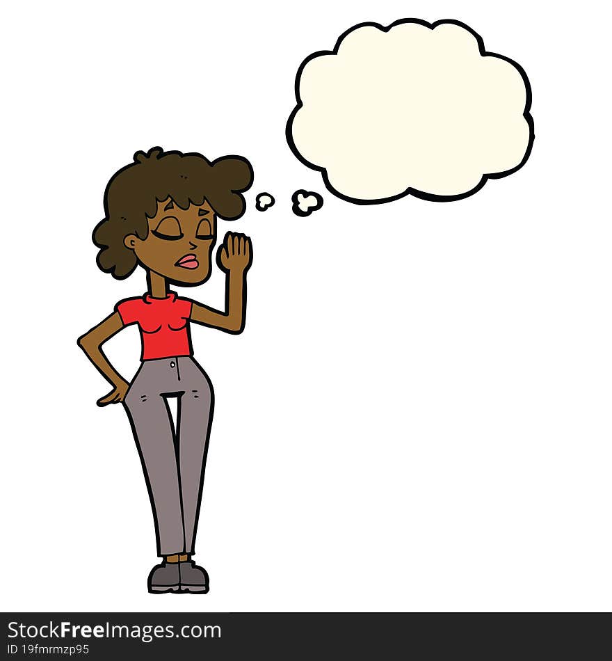 Cartoon Woman Ignoring With Thought Bubble