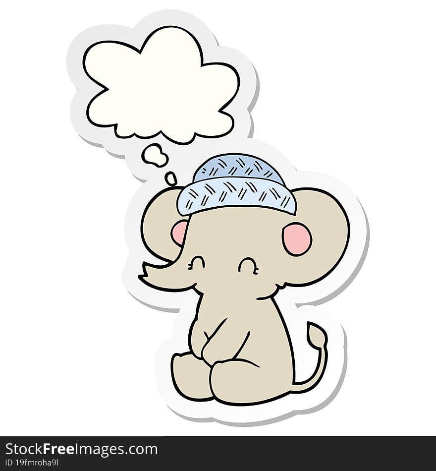 cartoon cute elephant and thought bubble as a printed sticker