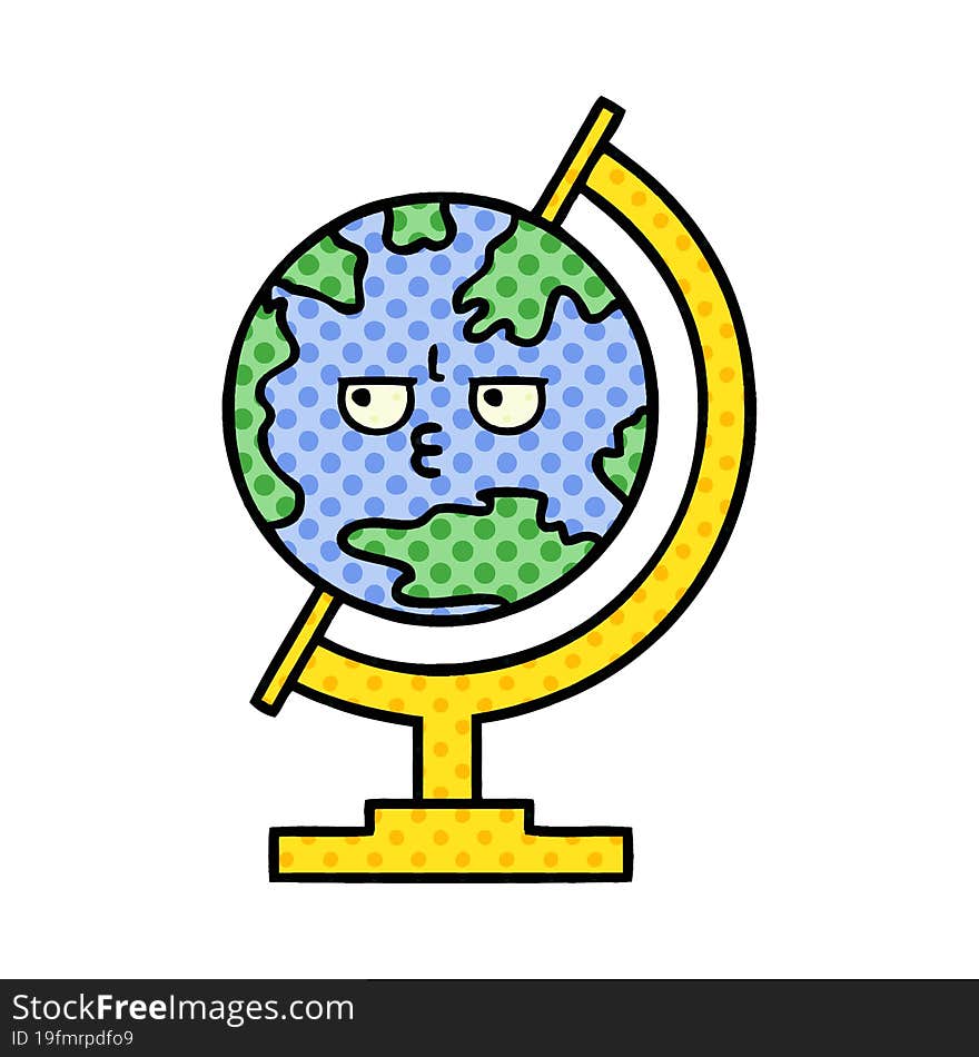 comic book style cartoon globe of the world