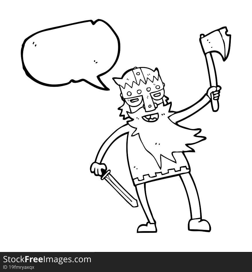 freehand drawn speech bubble cartoon viking warrior