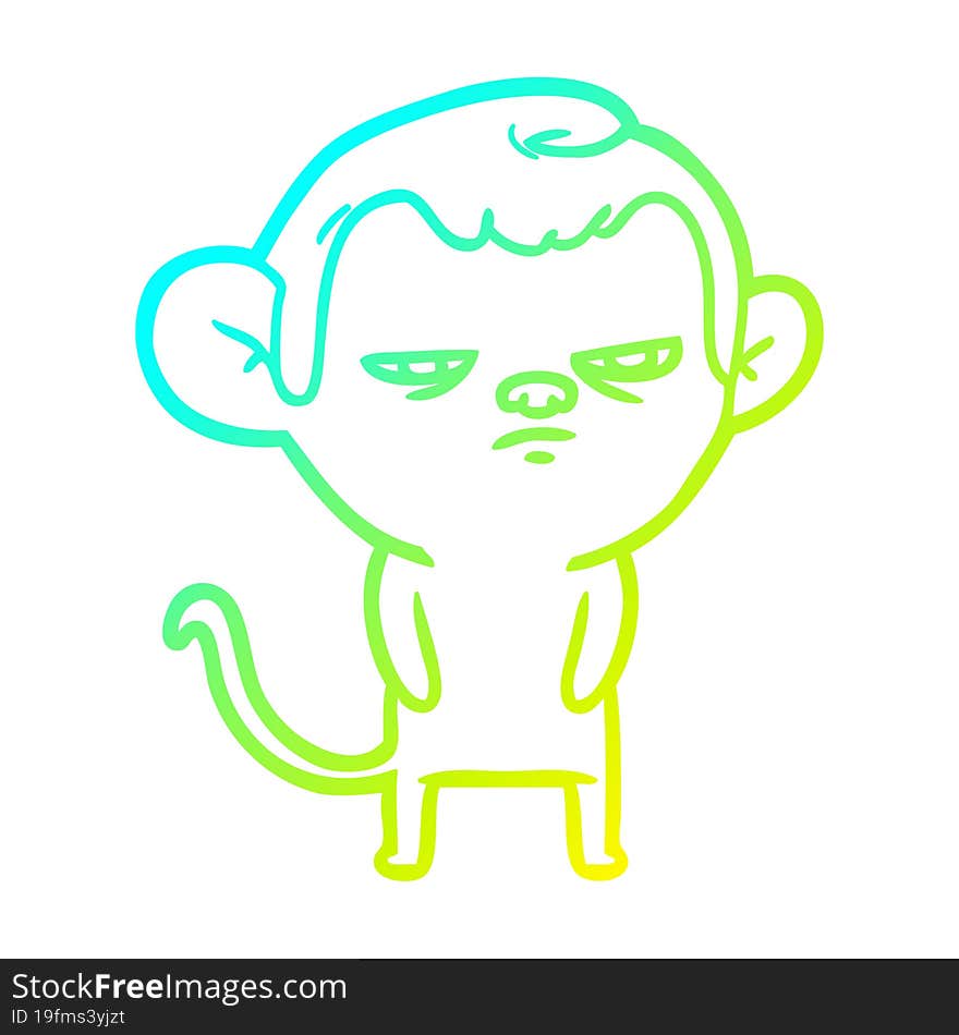 cold gradient line drawing of a cartoon monkey