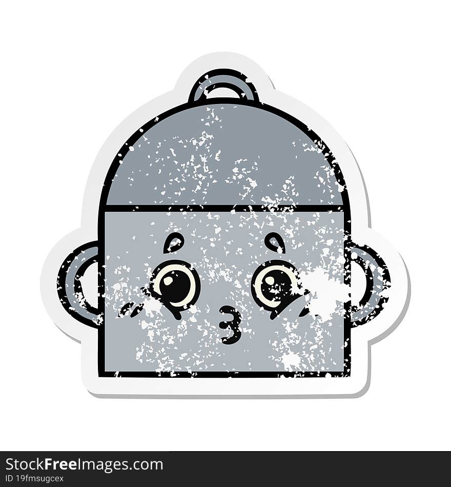 Distressed Sticker Of A Cute Cartoon Cooking Pot