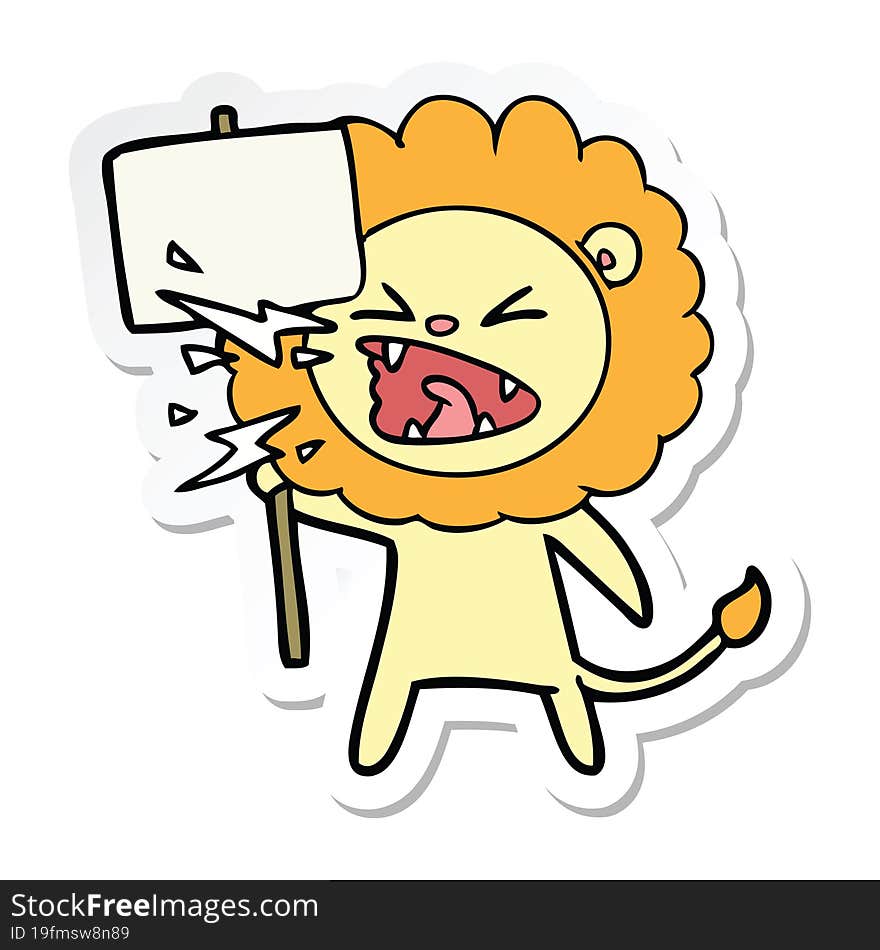 sticker of a cartoon roaring lion protester