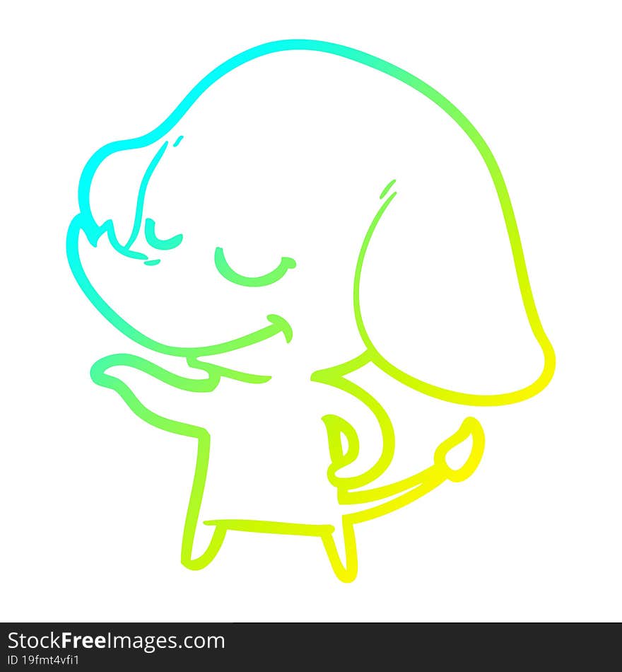 cold gradient line drawing cartoon smiling elephant