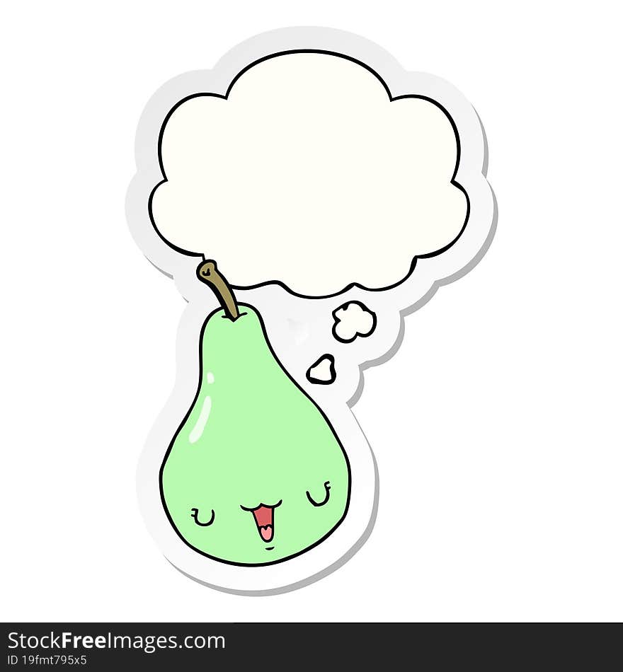 Cartoon Pear And Thought Bubble As A Printed Sticker