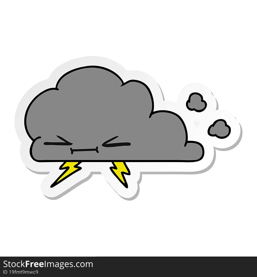 sticker cartoon of a grumpy lightening cloud