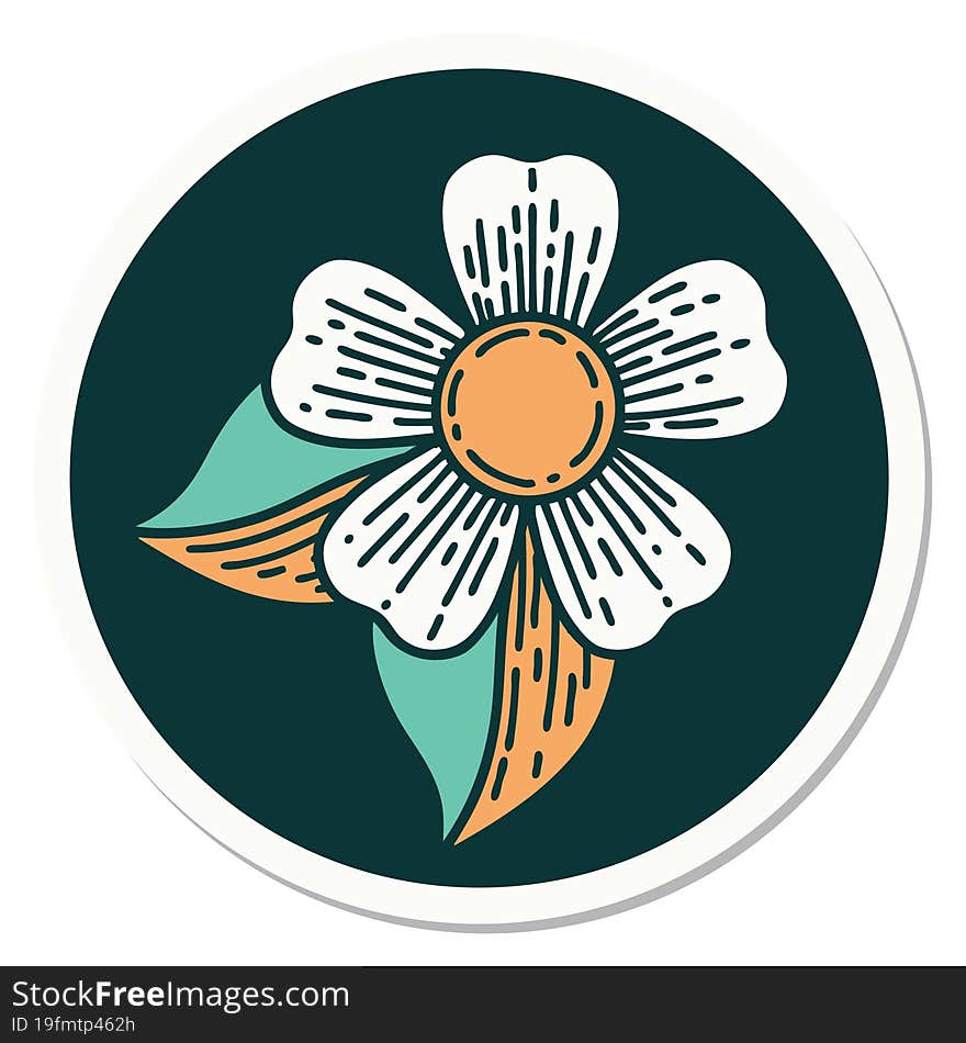 sticker of tattoo in traditional style of a flower. sticker of tattoo in traditional style of a flower