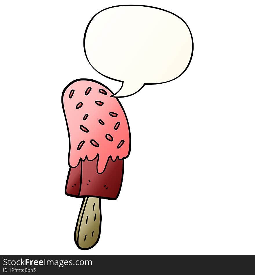 cartoon ice cream lolly with speech bubble in smooth gradient style