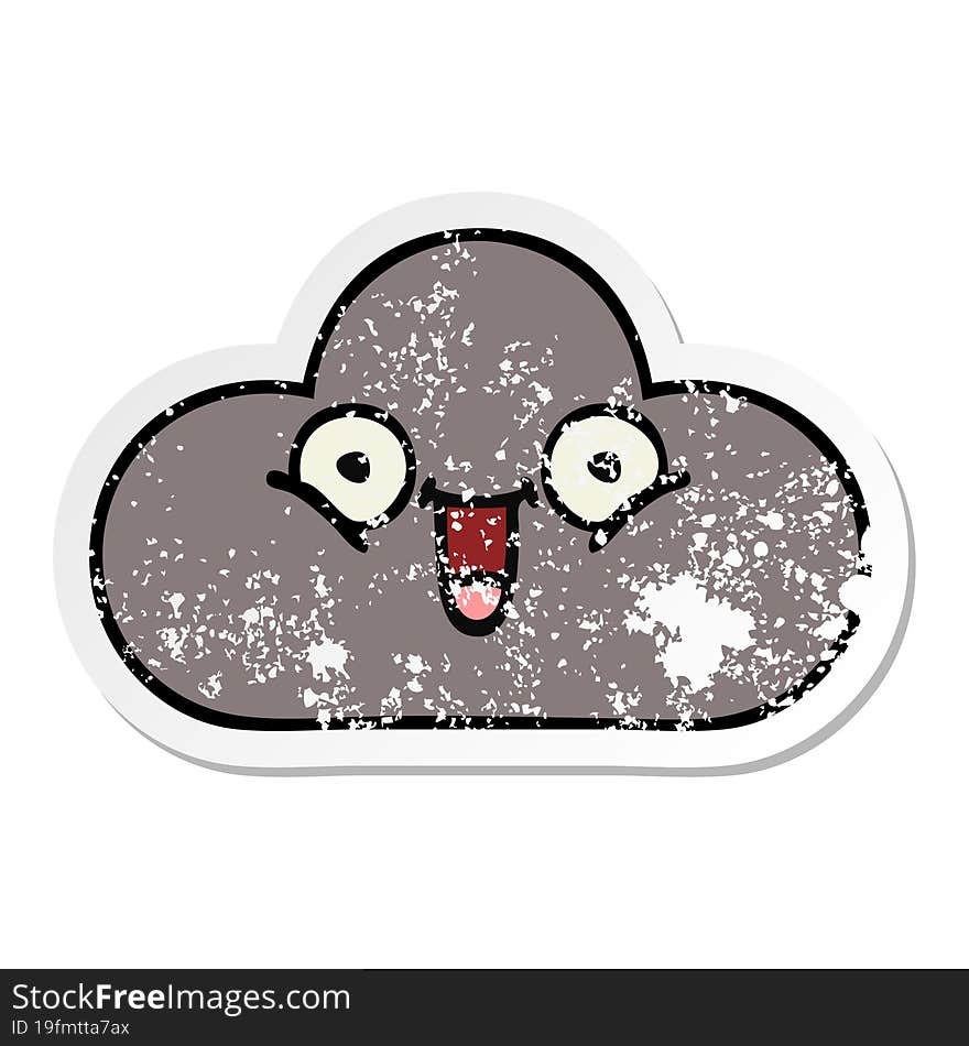 distressed sticker of a cute cartoon storm cloud