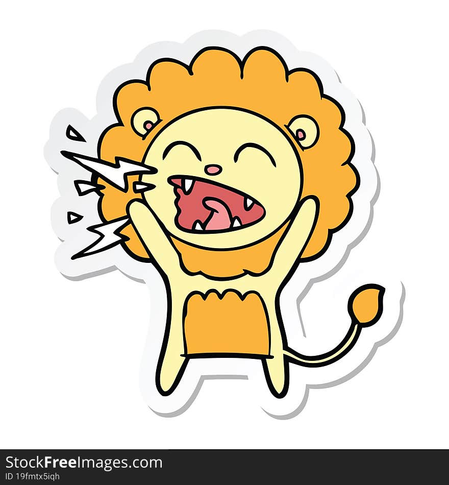 sticker of a cartoon roaring lion