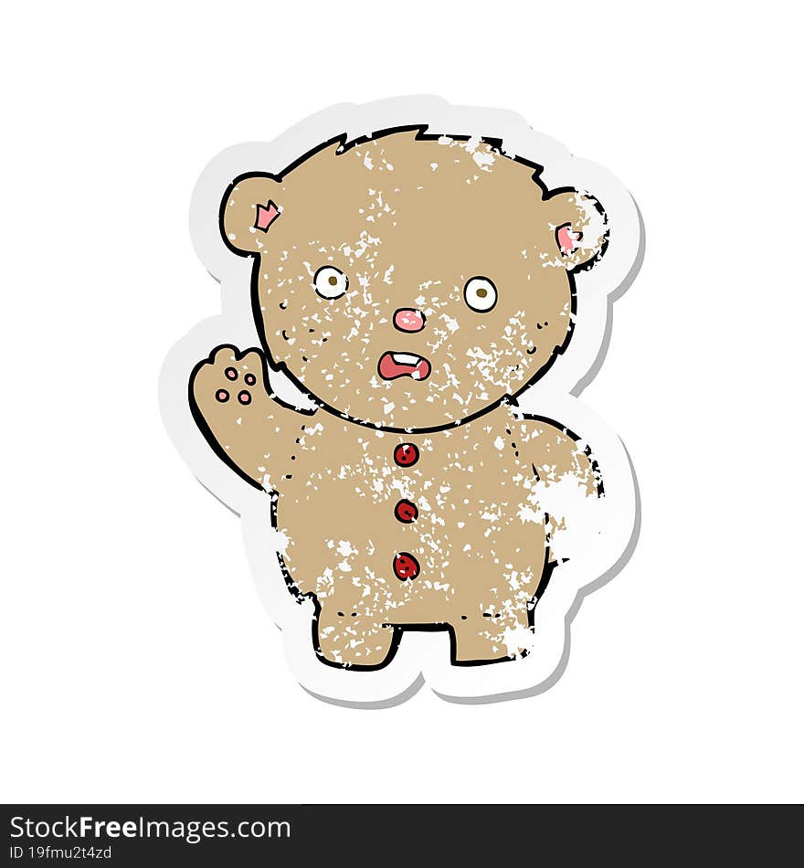 retro distressed sticker of a cartoon unhappy teddy bear