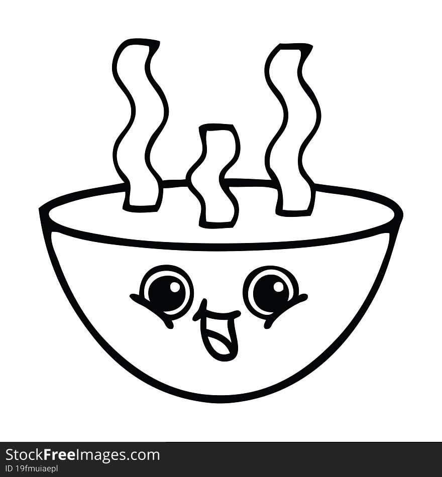 Line Drawing Cartoon Bowl Of Hot Soup