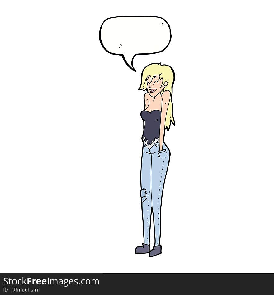 Cartoon Pretty Woman Shrugging Shoulders With Speech Bubble