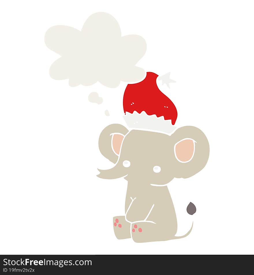 cute christmas elephant and thought bubble in retro style