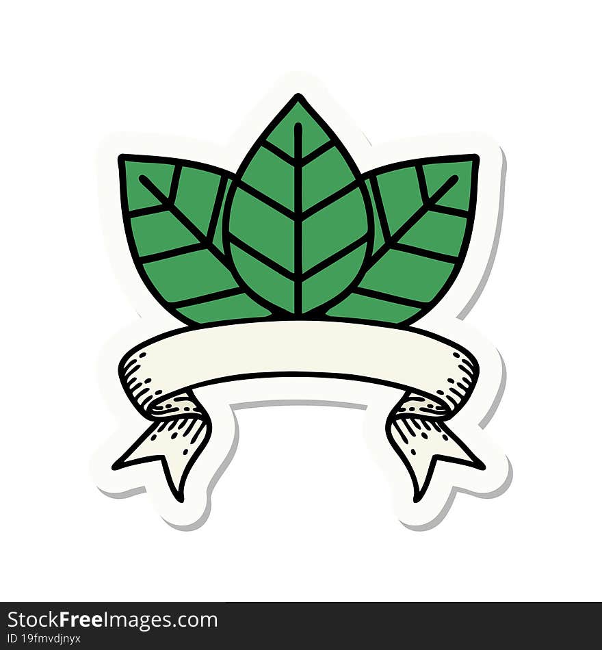 tattoo sticker with banner of a leaf