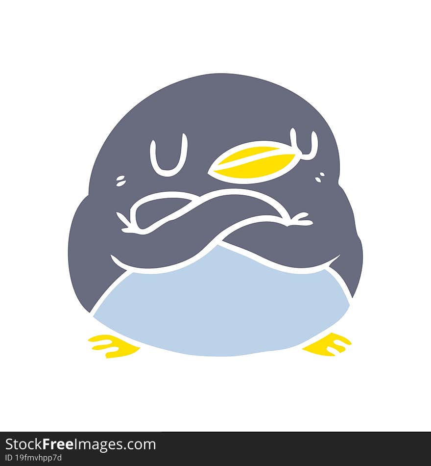 Flat Color Style Cartoon Penguin With Crossed Arms