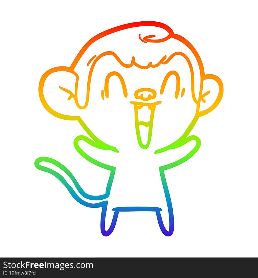 rainbow gradient line drawing of a cartoon laughing monkey