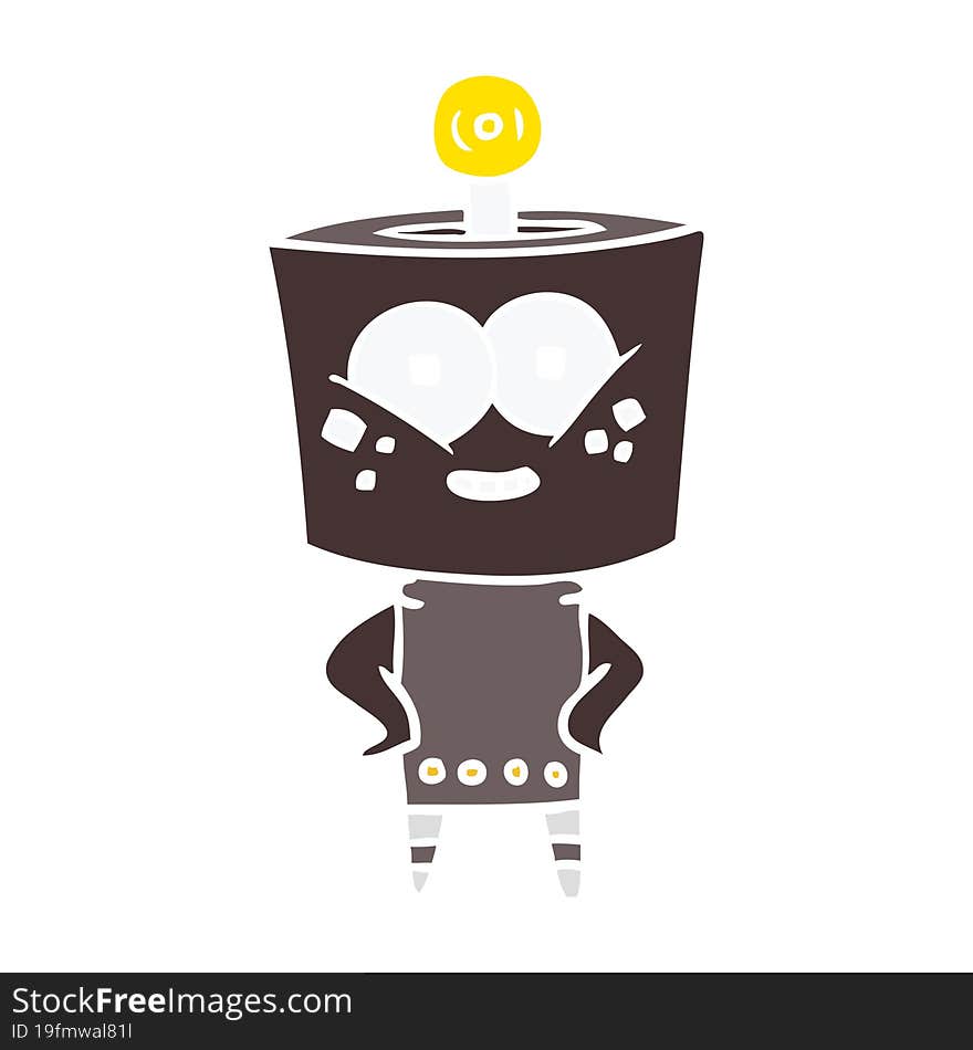 Happy Flat Color Style Cartoon Robot