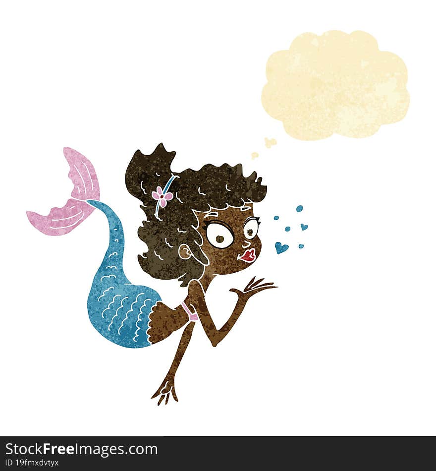 cartoon pretty mermaid with thought bubble