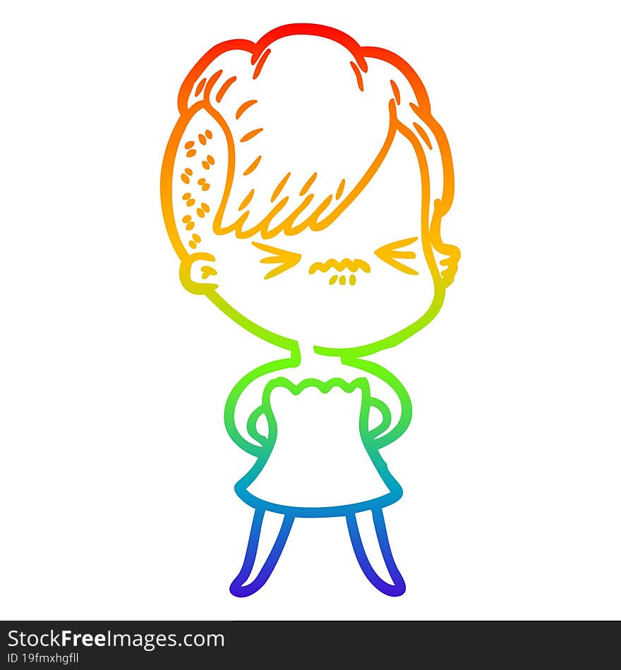 rainbow gradient line drawing cartoon annoyed hipster girl