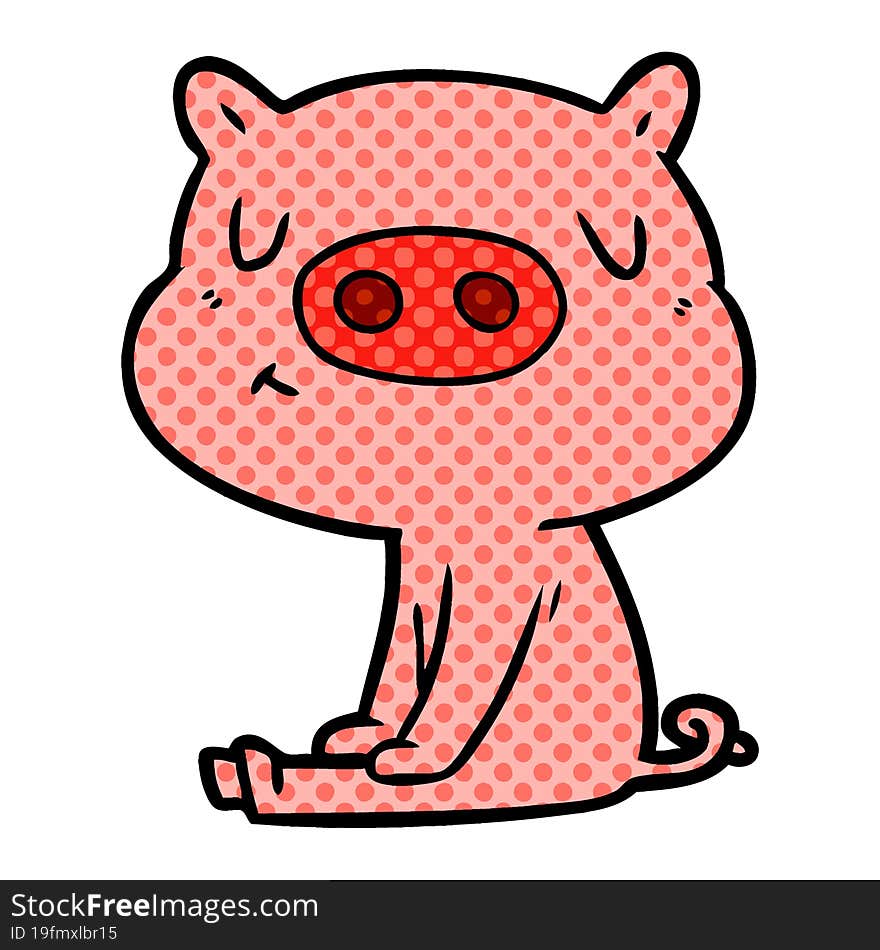 cartoon content pig meditating. cartoon content pig meditating