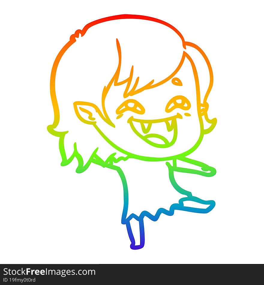 rainbow gradient line drawing cartoon laughing vampire girl