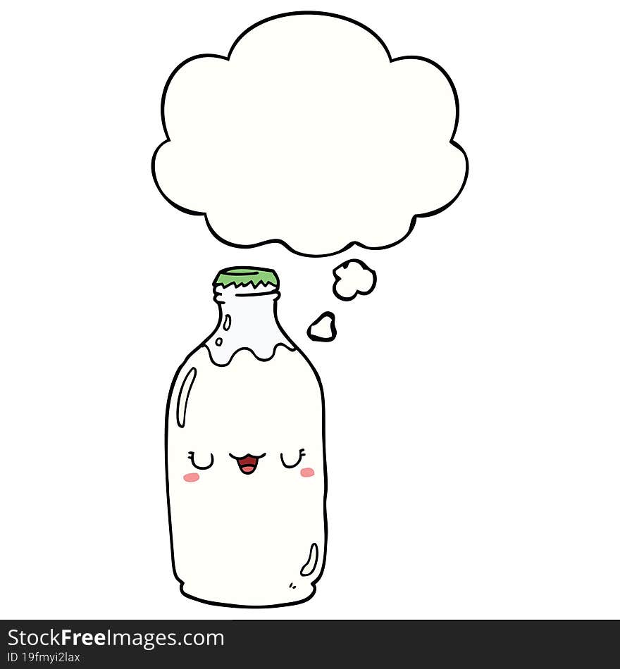 cute cartoon milk bottle with thought bubble. cute cartoon milk bottle with thought bubble