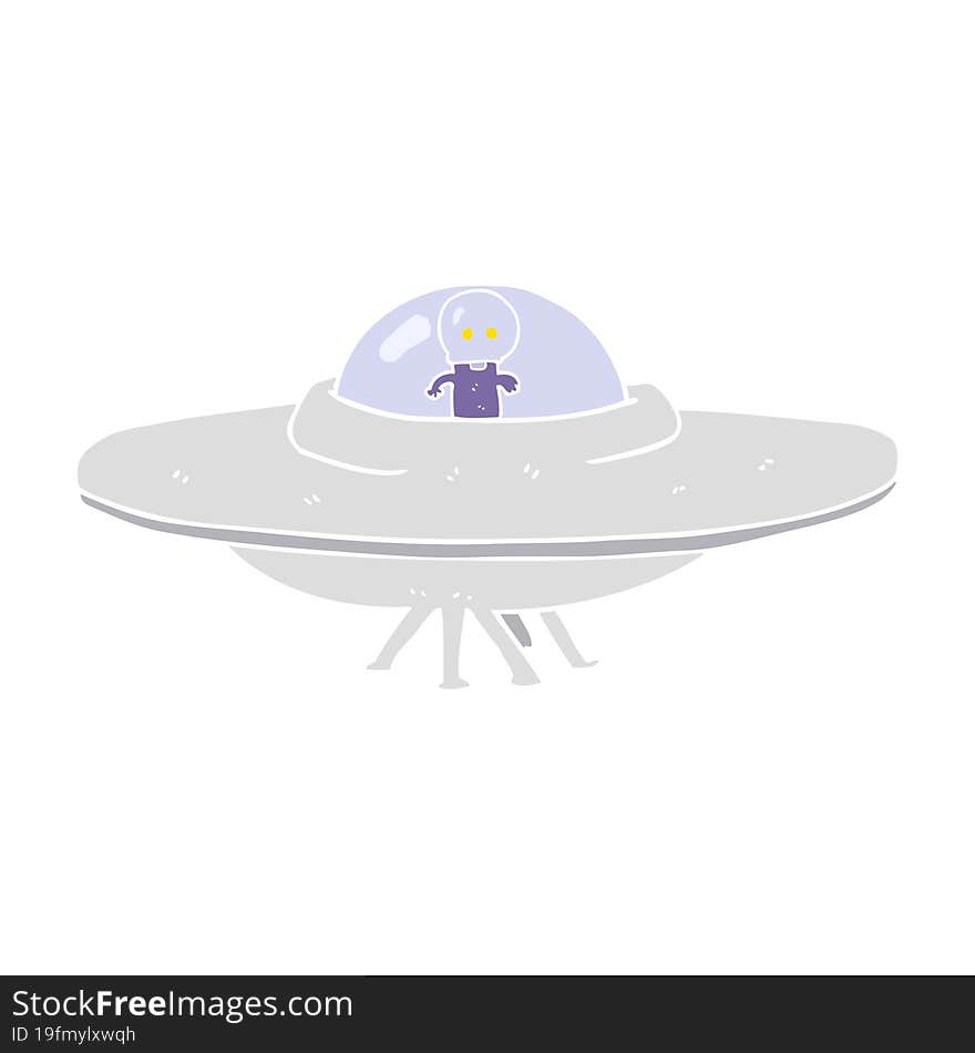 flat color illustration of a cartoon alien flying saucer