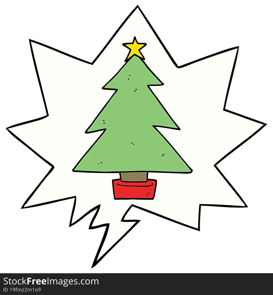 cartoon christmas tree with speech bubble. cartoon christmas tree with speech bubble