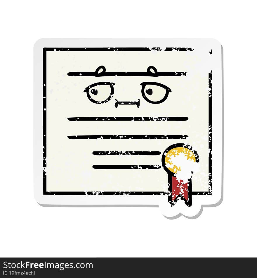 Distressed Sticker Of A Cute Cartoon Graduation Diploma