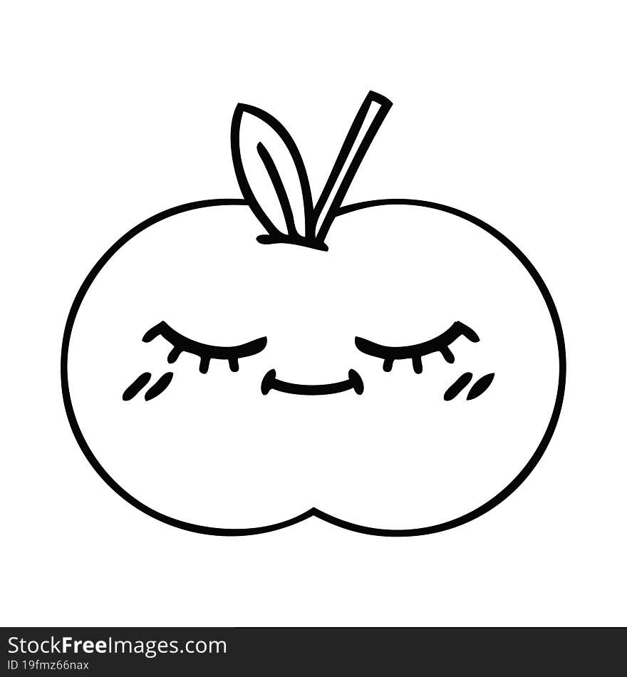 Line Drawing Cartoon Juicy Apple