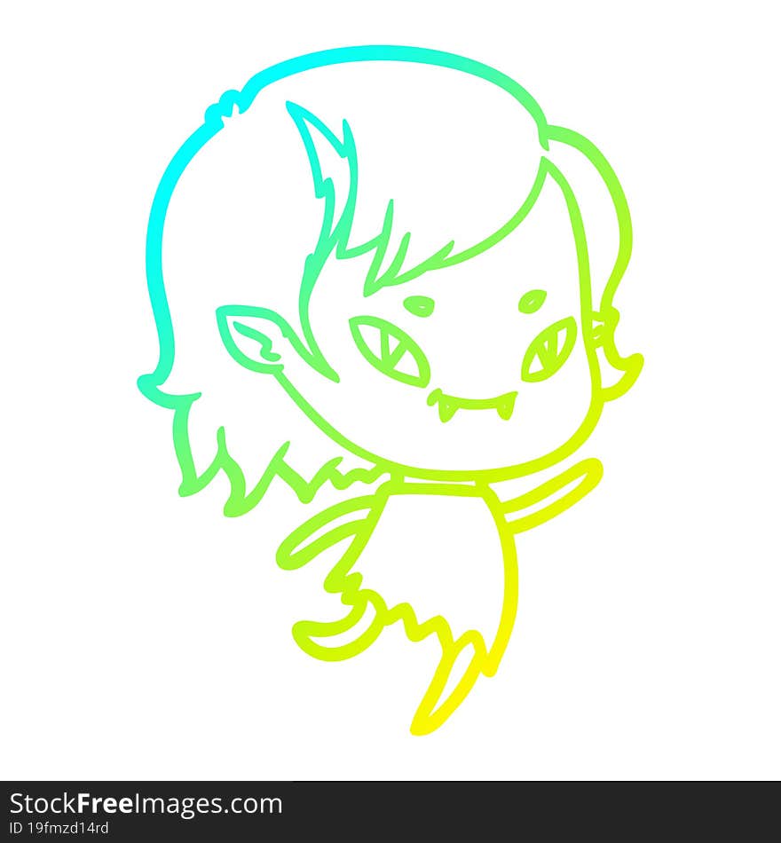 cold gradient line drawing cartoon friendly vampire girl running