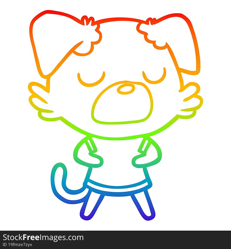 rainbow gradient line drawing of a cartoon dog