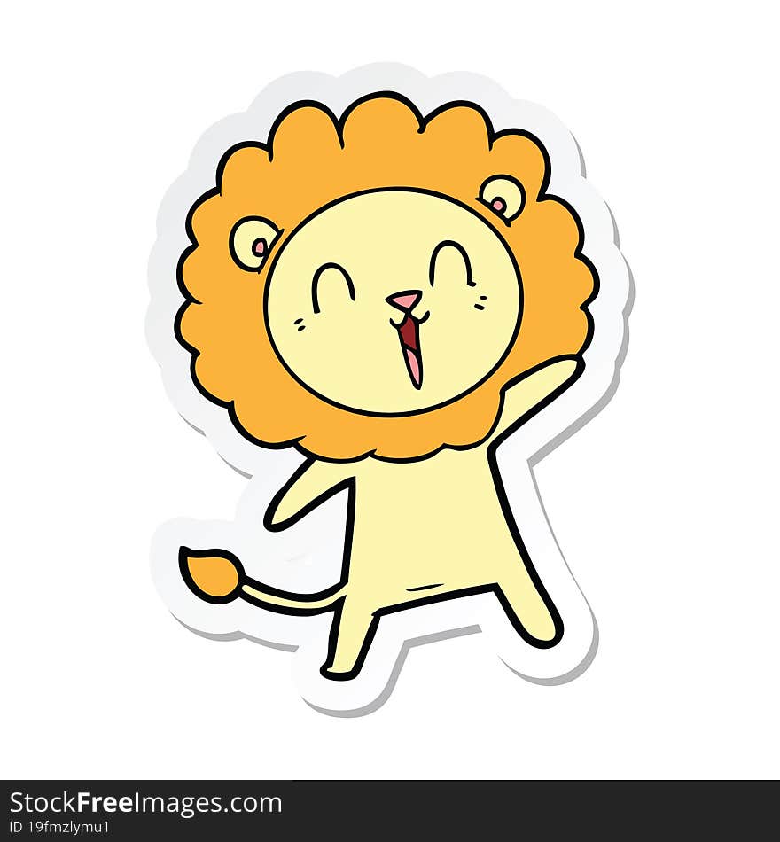 Sticker Of A Laughing Lion Cartoon