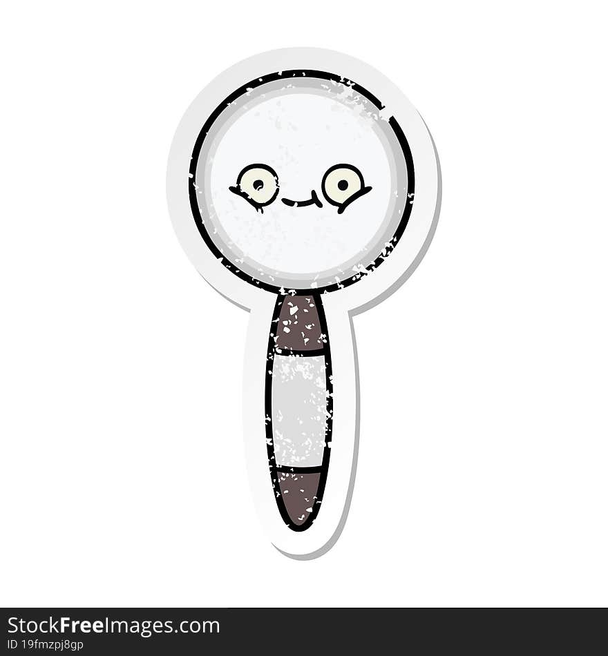 distressed sticker of a cute cartoon magnifying glass