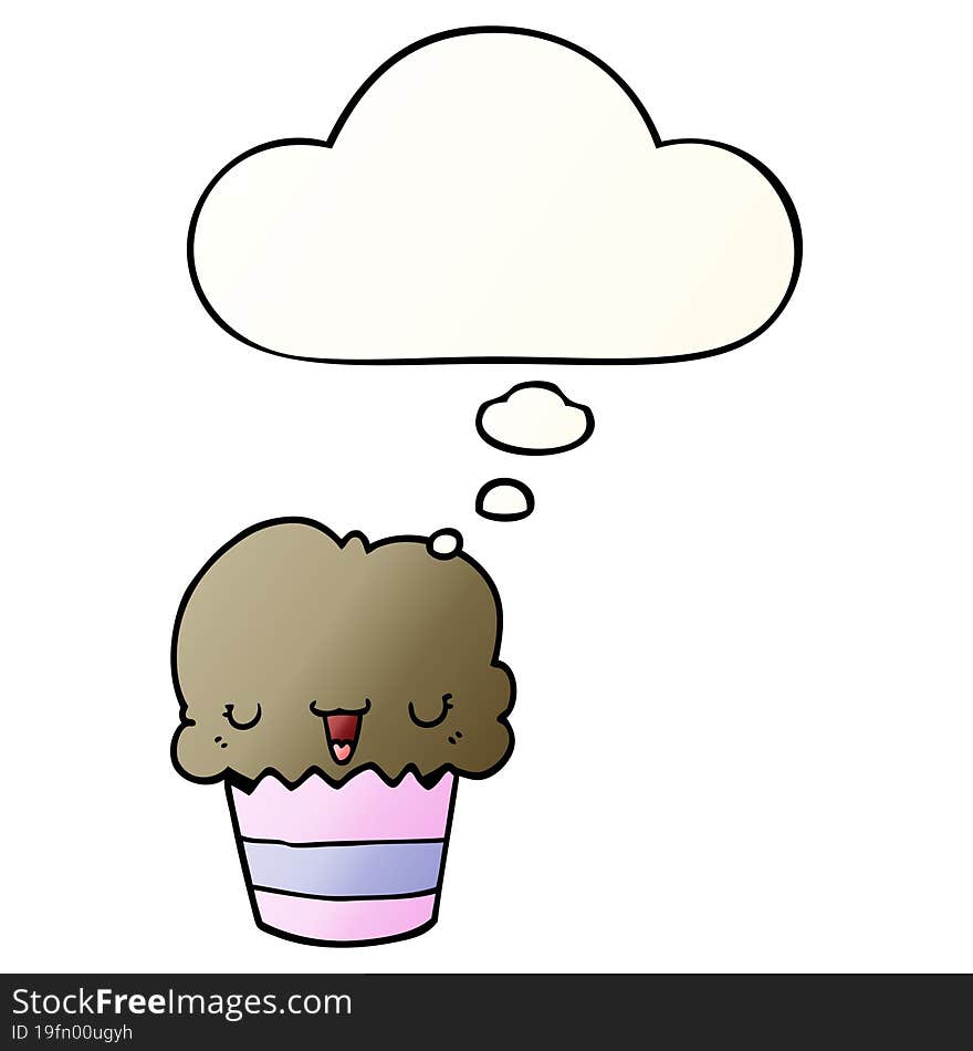 cartoon cupcake with face with thought bubble in smooth gradient style