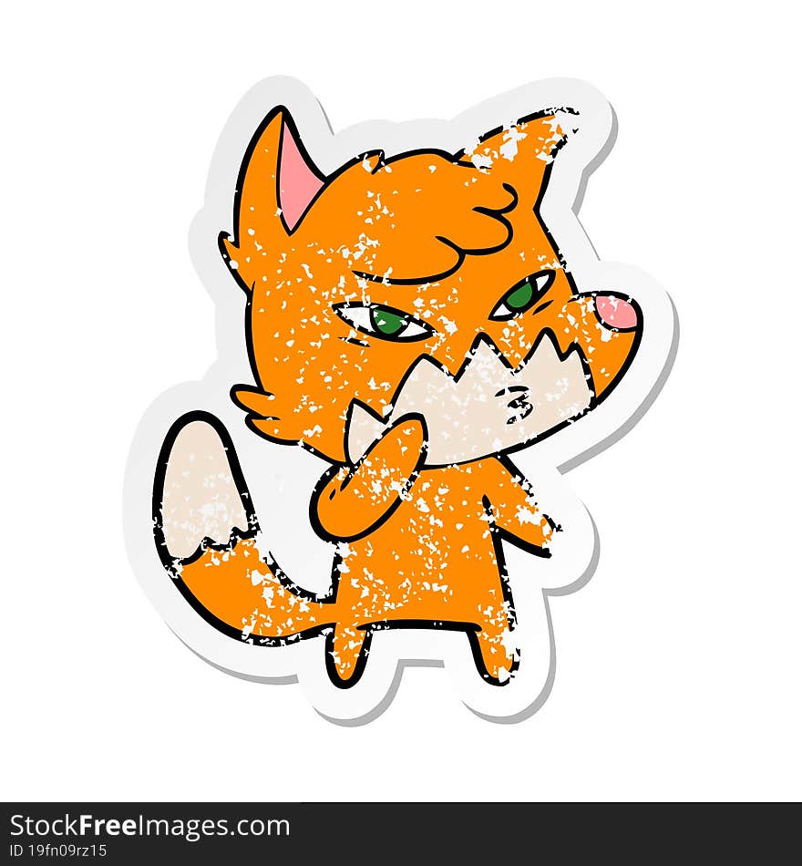 distressed sticker of a clever cartoon fox