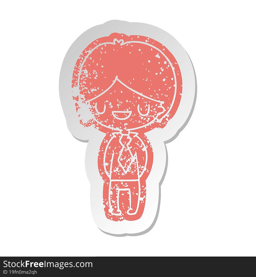 distressed old cartoon sticker of a kawaii cute boy. distressed old cartoon sticker of a kawaii cute boy