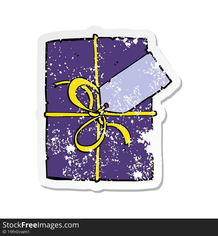 retro distressed sticker of a cartoon wrapped present