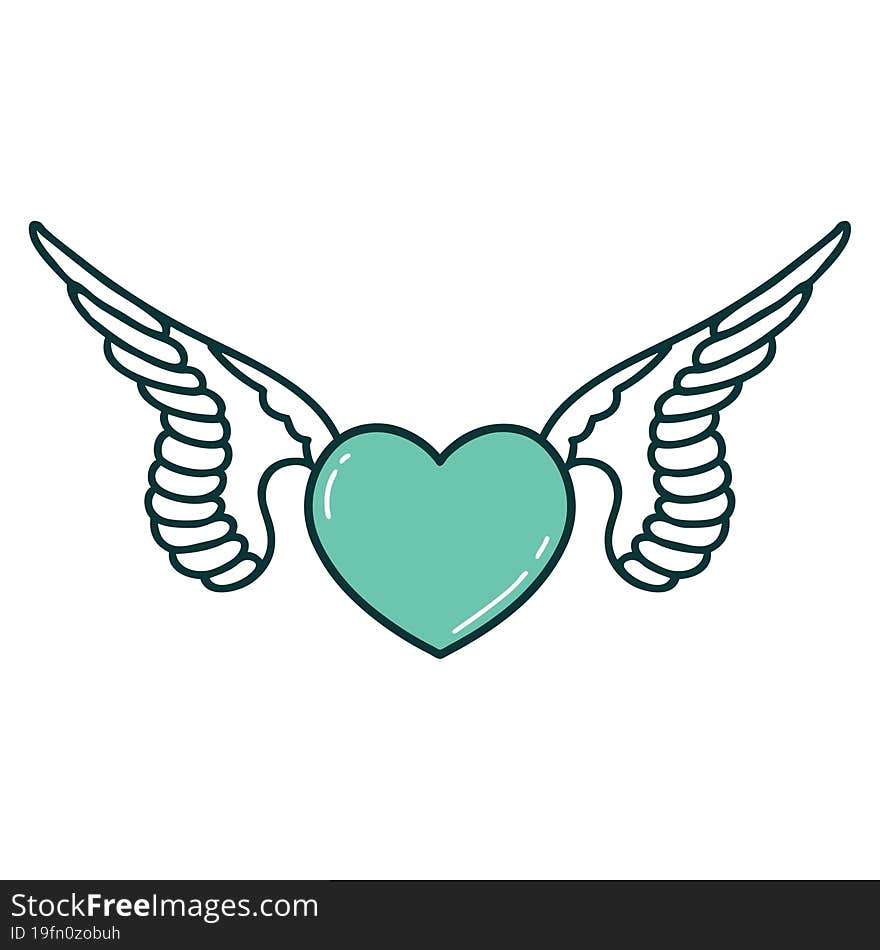 tattoo style icon of a heart with wings